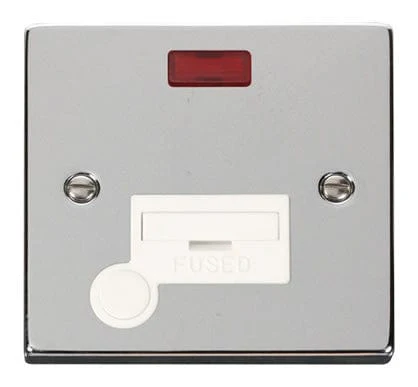 Polished Chrome 13A Fused Connection Unit With Neon With Flex - White Trim