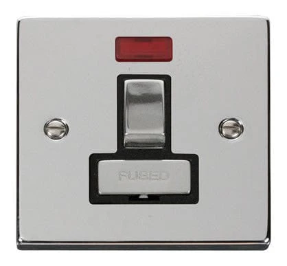 Polished Chrome 13A Fused Ingot Connection Unit Switched With Neon - Black Trim