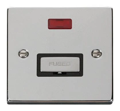 Polished Chrome 13A Fused Ingot Connection Unit With Neon - Black Trim