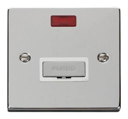 Polished Chrome 13A Fused Ingot Connection Unit With Neon - White Trim