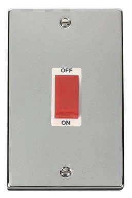 Polished Chrome 2 Gang Size 45A Switch - White Trim
