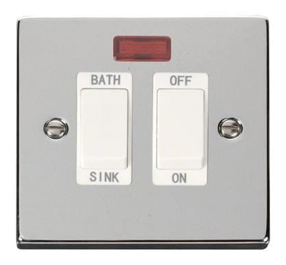 Polished Chrome 20A DP Sink/bath Switch - White Trim