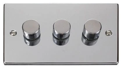Polished Chrome 3 Gang 2 Way LED 100W Trailing Edge Dimmer Light Switch