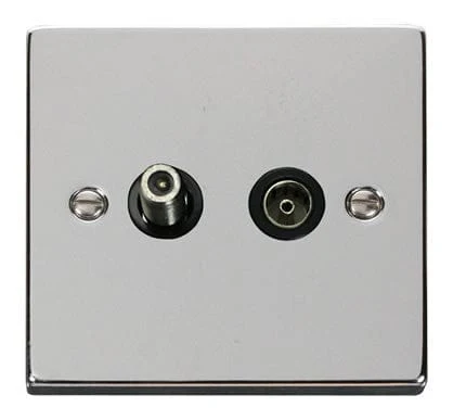 Polished Chrome Satellite And Isolated Coaxial 1 Gang Socket - Black Trim