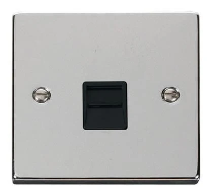 Polished Chrome Secondary Telephone Single Socket - Black Trim