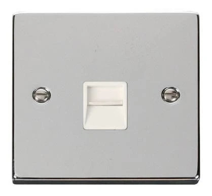 Polished Chrome Secondary Telephone Single Socket - White Trim