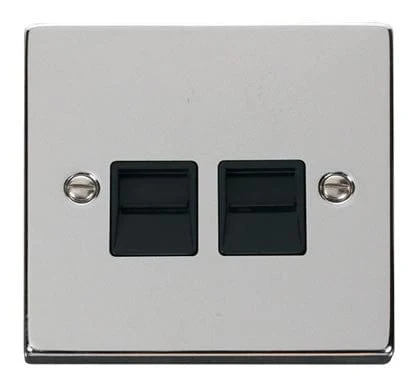 Polished Chrome Secondary Telephone Twin Socket - Black Trim