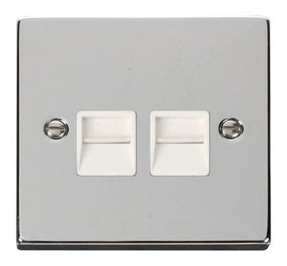 Polished Chrome Secondary Telephone Twin Socket - White Trim