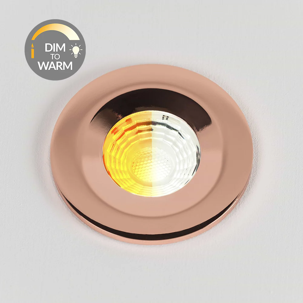 Polished Copper CCT Dim To Warm Fire Rated LED Dimmable 10W IP65 Downlight - Image 2