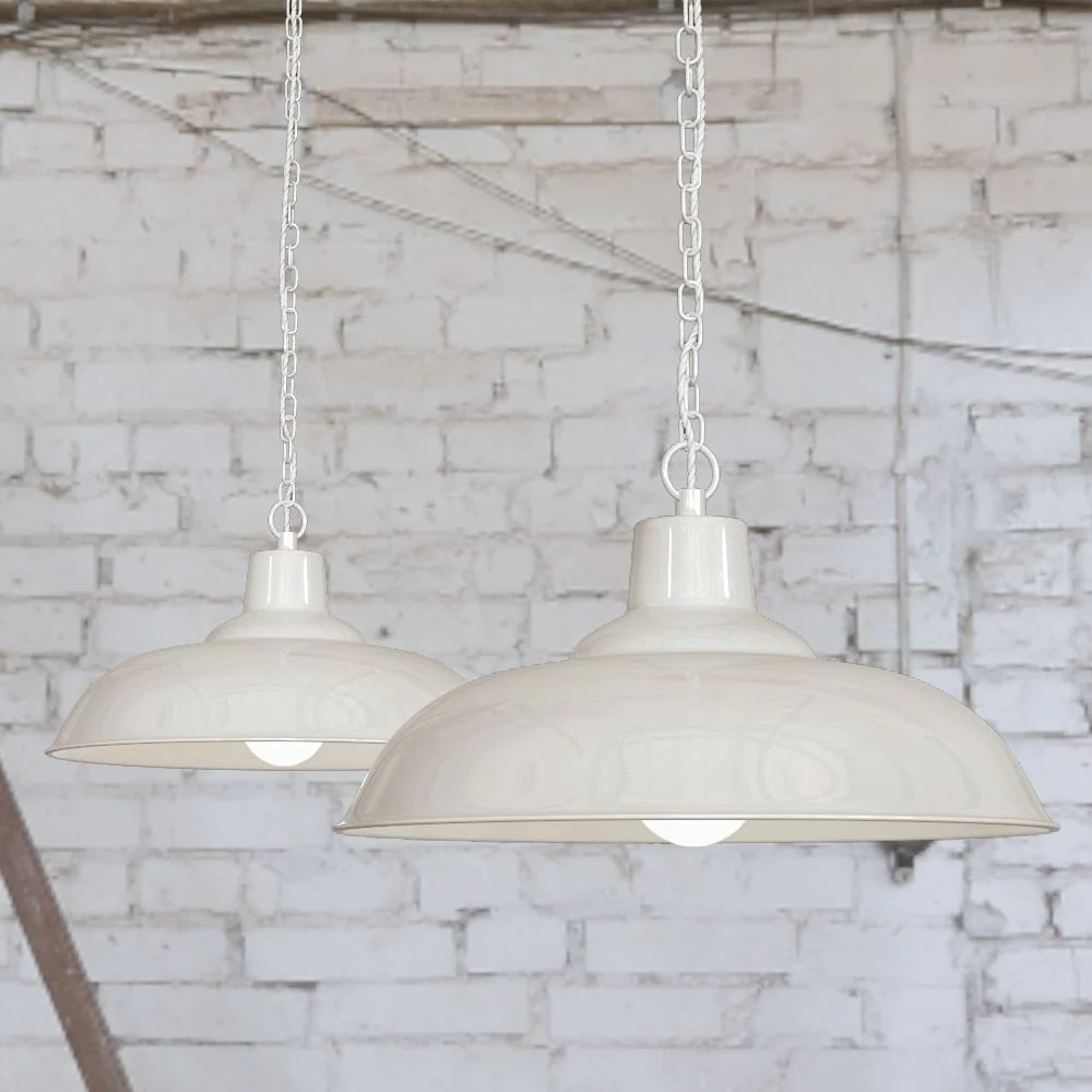 Portland Reclaimed Style Industrial Pendant Light Clay White Cream - Image 2