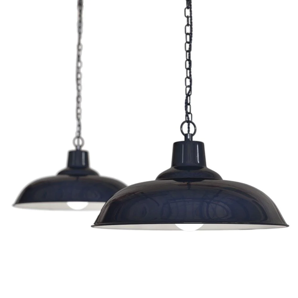 Portland Reclaimed Style Industrial Pendant Light Squid Ink Navy Blue