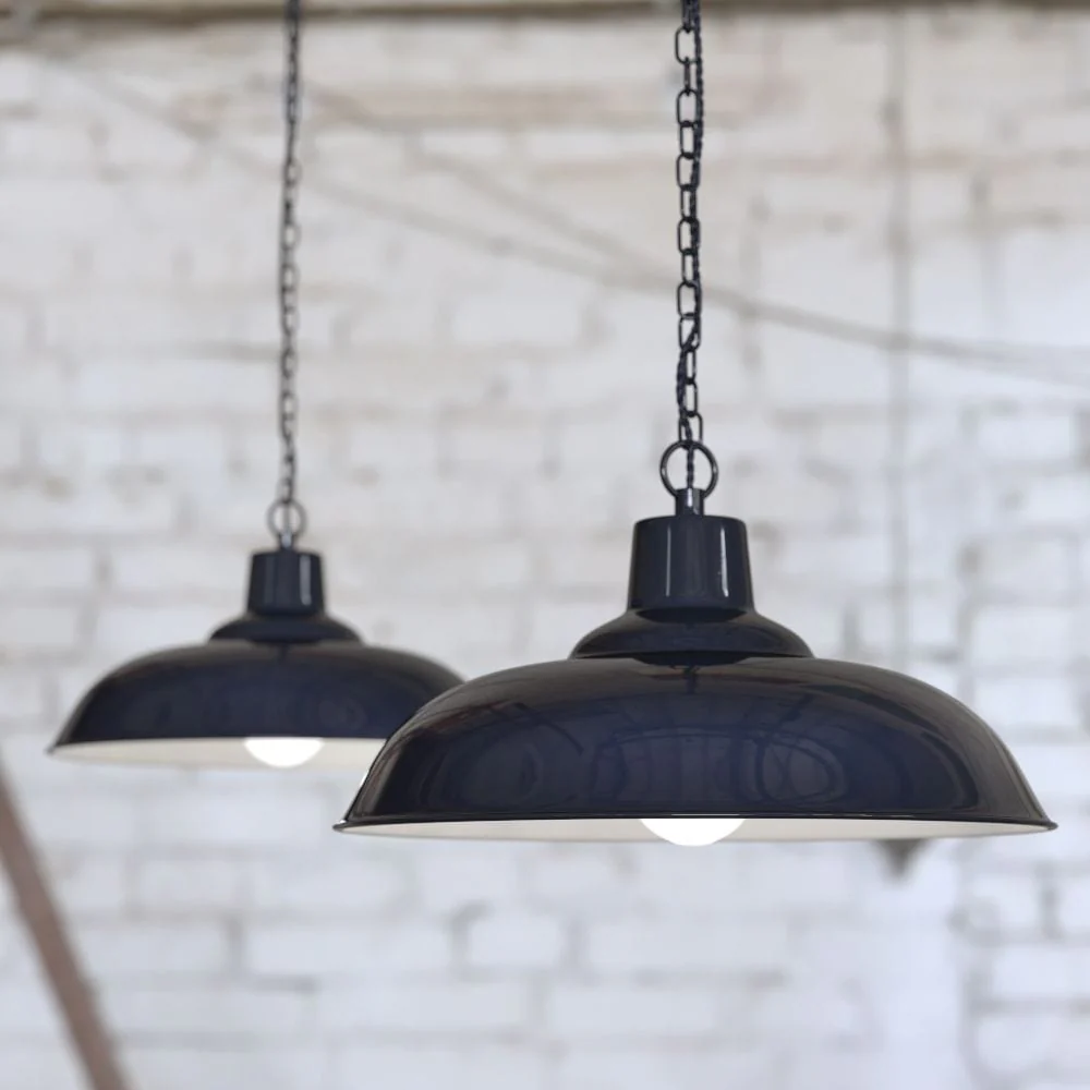 Portland Reclaimed Style Industrial Pendant Light Squid Ink Navy Blue - Image 2