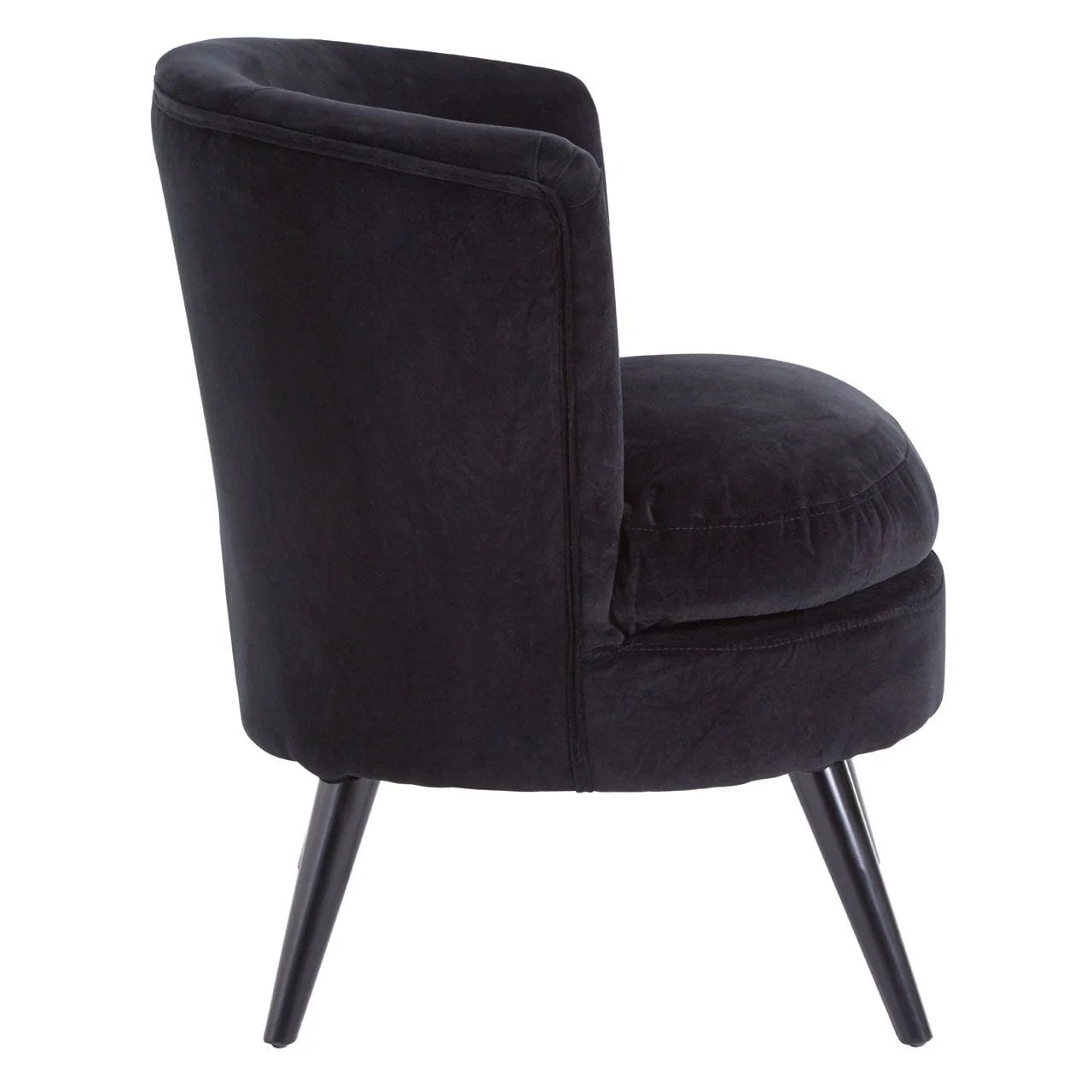 Round Plush Armchair, Black Cotton Velvet, Birchwood Legs - Image 5