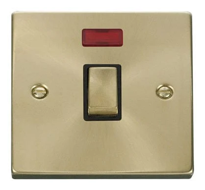 Satin Brass 1 Gang 20A Ingot DP Switch With Neon - Black Trim