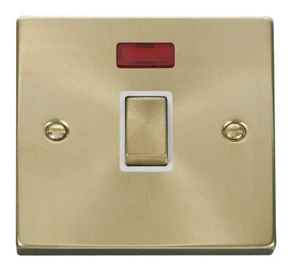 Satin Brass 1 Gang 20A Ingot DP Switch With Neon - White Trim