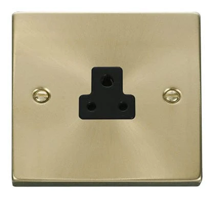 Satin Brass 1 Gang 2A Round Pin Socket - Black Trim