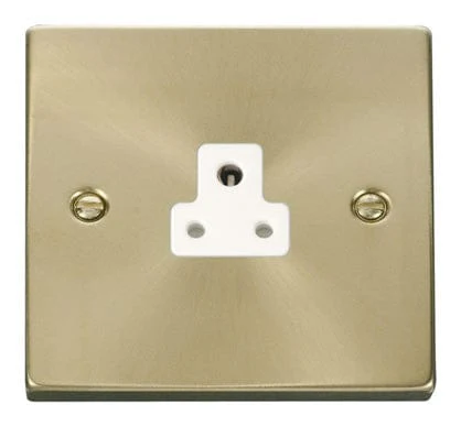 Satin Brass 1 Gang 2A Round Pin Socket - White Trim