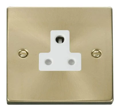 Satin Brass 1 Gang 5A Round Pin Socket - White Trim
