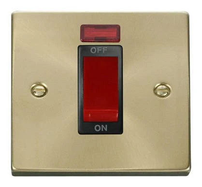 Satin Brass 1 Gang Size 45A Switch With Neon - Black Trim