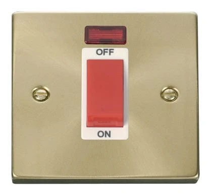 Satin Brass 1 Gang Size 45A Switch With Neon - White Trim