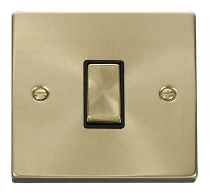 Satin Brass 10A 1 Gang 2 Way Ingot Light Switch - Black Trim