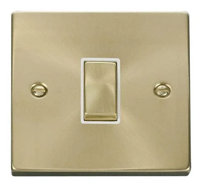 Satin Brass 10A 1 Gang Intermediate Ingot Light Switch - White Trim
