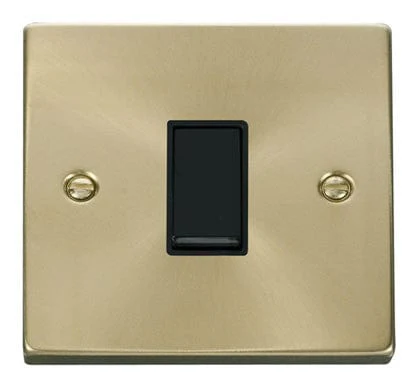 Satin Brass 10A 1 Gang Intermediate Light Switch - Black Trim