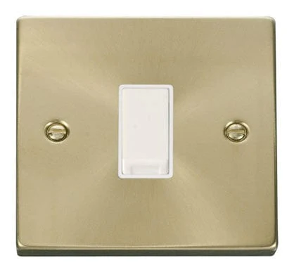 Satin Brass 10A 1 Gang Intermediate Light Switch - White Trim