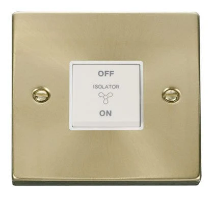 Satin Brass 10A 3 Pole Fan Isolation Switch - White Trim