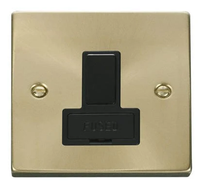 Satin Brass 13A Fused Connection Unit Switched - Black Trim