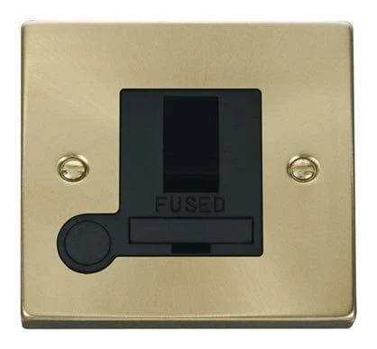 Satin Brass 13A Fused Connection Unit Switched With Flex - Black Trim