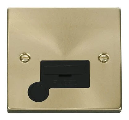 Satin Brass 13A Fused Connection Unit With Flex - Black Trim