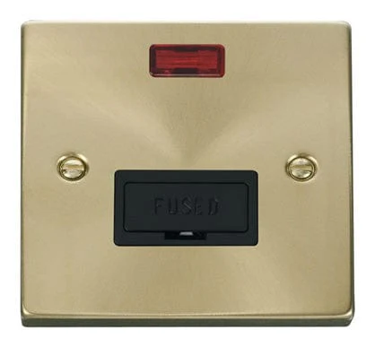 Satin Brass 13A Fused Connection Unit With Neon - Black Trim