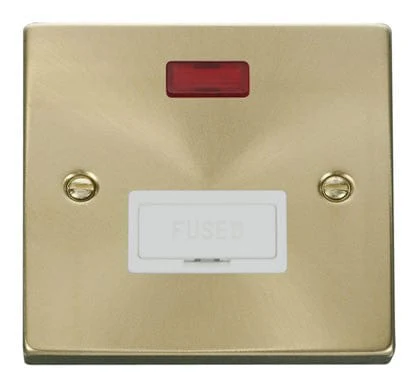 Satin Brass 13A Fused Connection Unit With Neon - White Trim