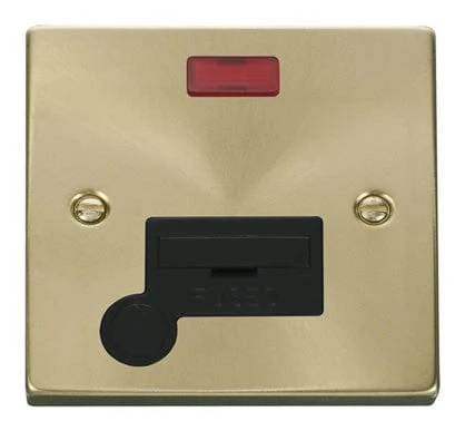 Satin Brass 13A Fused Connection Unit With Neon With Flex - Black Trim