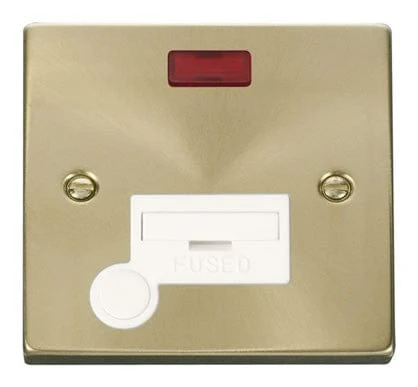 Satin Brass 13A Fused Connection Unit With Neon With Flex - White Trim