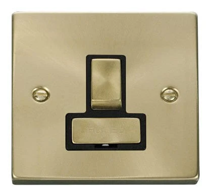 Satin Brass 13A Fused Ingot Connection Unit Switched - Black Trim