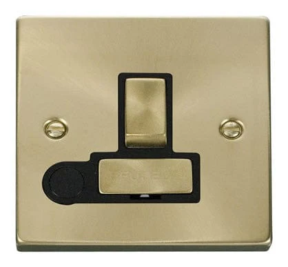 Satin Brass 13A Fused Ingot Connection Unit Switched With Flex - Black Trim