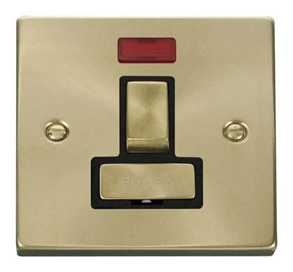 Satin Brass 13A Fused Ingot Connection Unit Switched With Neon - Black Trim