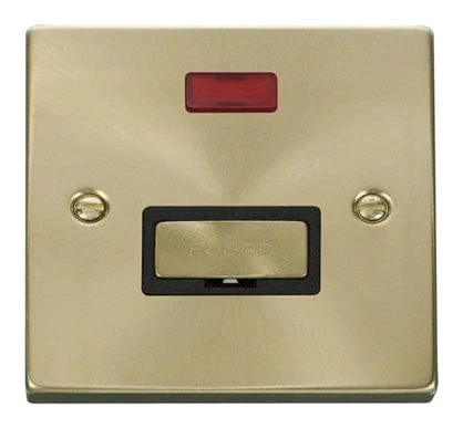 Satin Brass 13A Fused Ingot Connection Unit With Neon - Black Trim