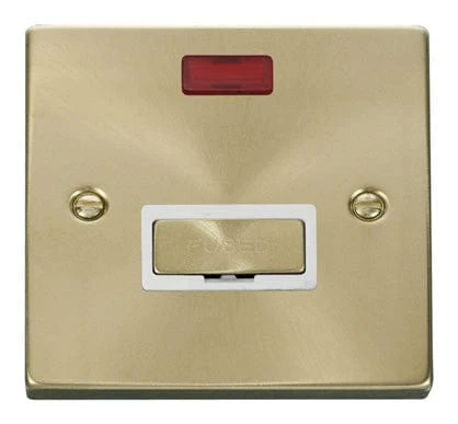 Satin Brass 13A Fused Ingot Connection Unit With Neon - White Trim