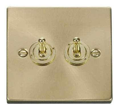 Satin Brass 2 Gang 2 Way 10AX Toggle Light Switch