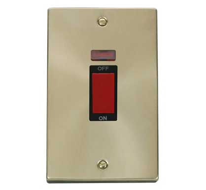 Satin Brass 2 Gang Size 45A Switch With Neon - Black Trim