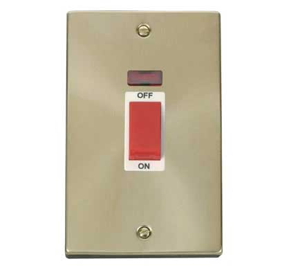 Satin Brass 2 Gang Size 45A Switch With Neon - White Trim