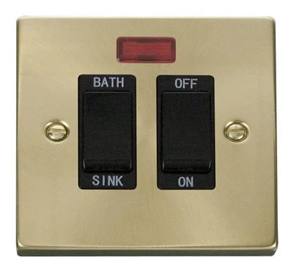 Satin Brass 20A DP Sink/bath Switch - Black Trim