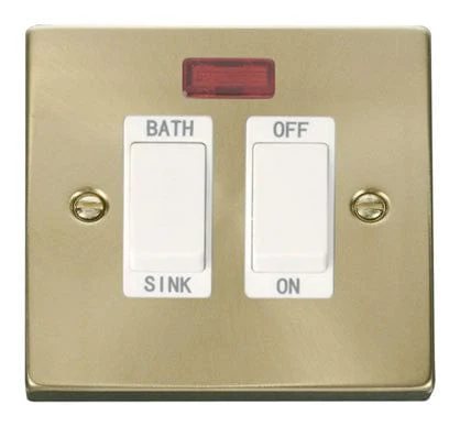 Satin Brass 20A DP Sink/bath Switch - Whitev