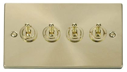 Satin Brass 4 Gang 2 Way 10AX Toggle Light Switch