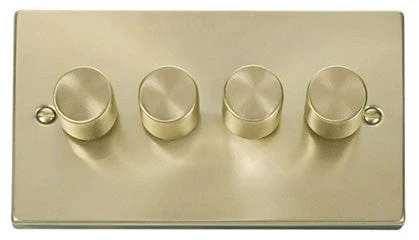 Satin Brass 4 Gang 2 Way LED 100W Trailing Edge Dimmer Light Switch