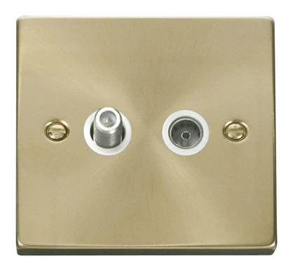 Satin Brass Satellite & Coaxial Socket 1 Gang - White Trim