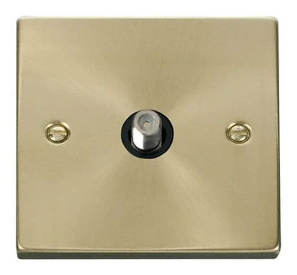 Satin Brass Satellite Socket 1 Gang - Black Trim